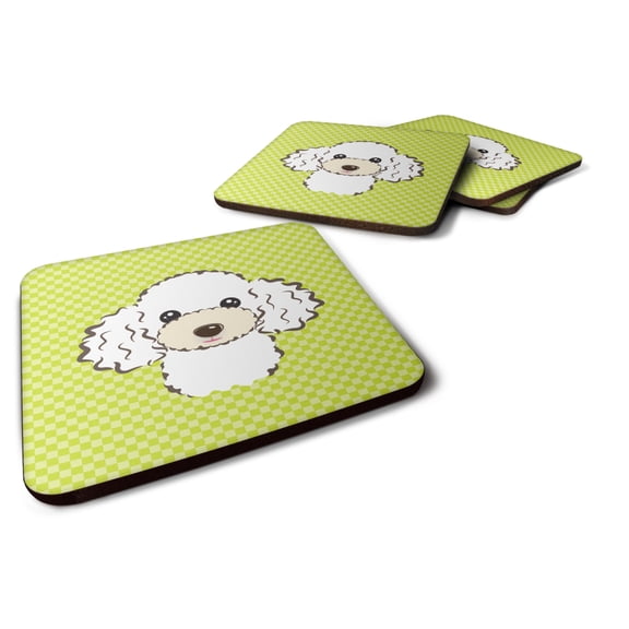 Carolines Treasures BB1319FC Checkerboard Lime Green White Poodle Foam Coaster Set of 4 3 1/2 x 3 1/2 multicolor