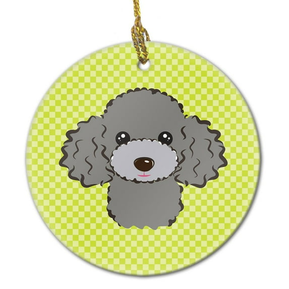 Carolines Treasures BB1321CO1 Checkerboard Lime Green Silver Gray Poodle Ceramic Ornament 3 in multicolor