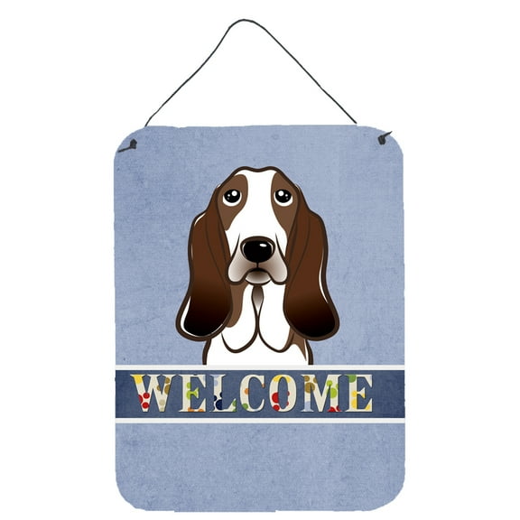 Caroline's Treasures BB1429DS1216 Basset Hound Welcome Wall or Door Hanging Prints, Blue, 12x16, multicolor