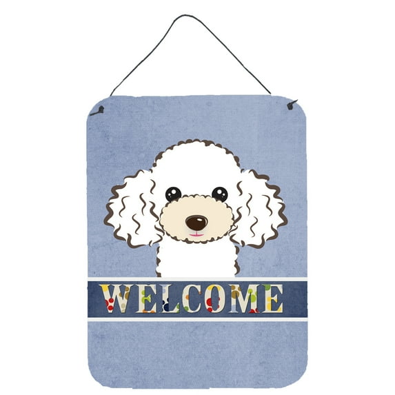 Caroline's Treasures BB1443DS1216 White Poodle Welcome Wall or Door Hanging Prints, Blue, 12x16, multicolor