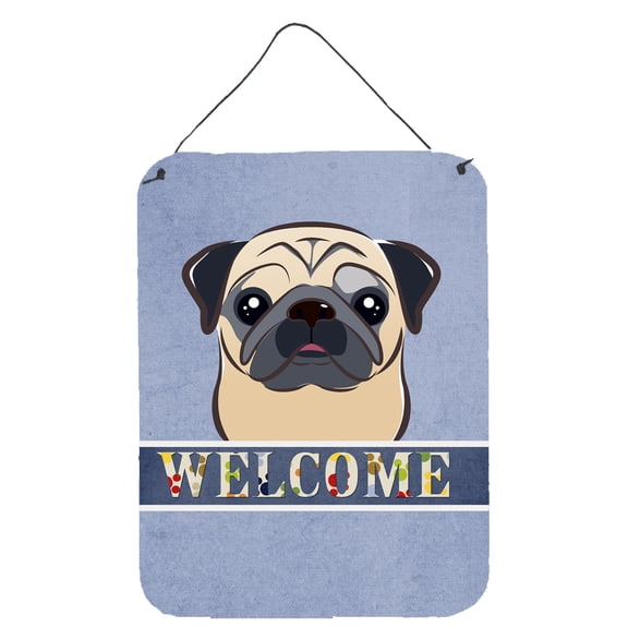 Caroline's Treasures BB1448DS1216 Fawn Pug Welcome Wall or Door Hanging Prints, Blue, 12x16, multicolor