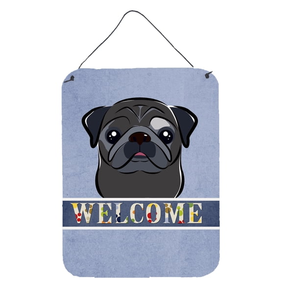 Caroline's Treasures BB1449DS1216 Black Pug Welcome Wall or Door Hanging Prints, Blue, 12x16, multicolor