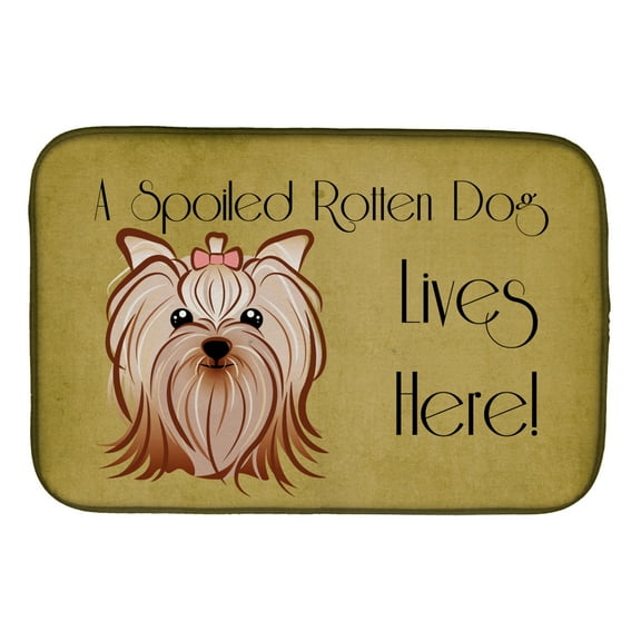 Yorkie Yorkishire Terrier Spoiled Dog Lives Here Dish Drying Mat