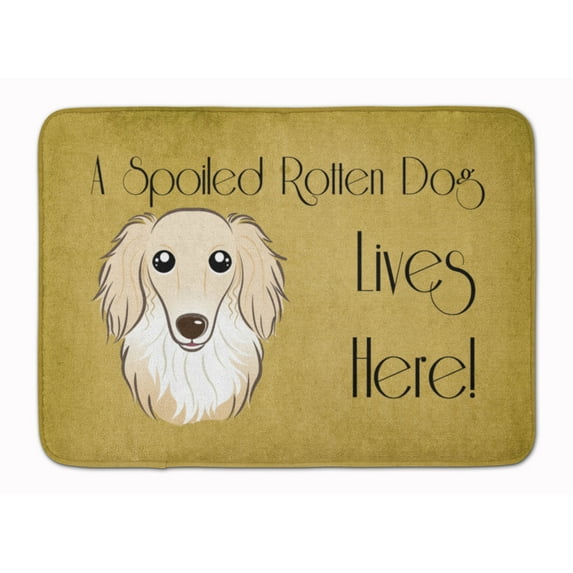Carolines Treasures BB1460RUG Longhair Creme Dachshund Spoiled Dog Lives Here Machine Washable Memory Foam Mat 19 X 27"
