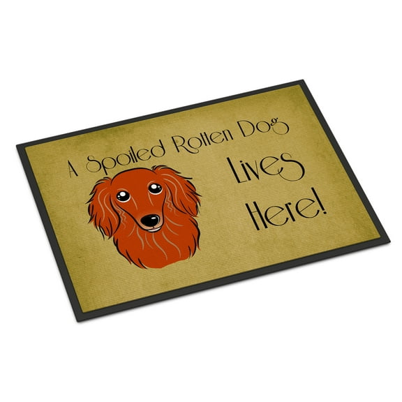 Caroline's Treasures BB1462JMAT Longhair Red Dachshund Spoiled Dog Lives Here Door Mat, Indoor Rug or Outdoor Welcome