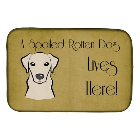 Yellow Labrador Spoiled Dog Lives Here Dish Drying Mat