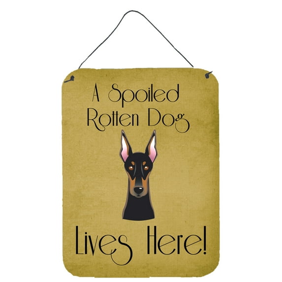 Caroline's Treasures BB1493DS1216 Doberman Spoiled Dog Lives Here Wall or Door Hanging Prints, 12x16, multicolor