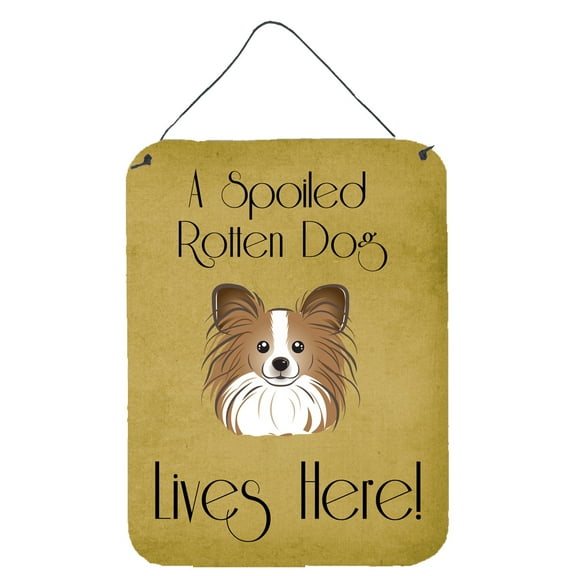 Caroline's Treasures BB1496DS1216 Papillon Spoiled Dog Lives Here Wall or Door Hanging Prints, 12x16, multicolor