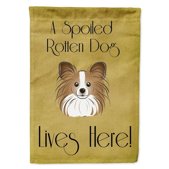 Caroline's Treasures BB1496GF Papillon Spoiled Dog Lives Here Flag Garden Size , Small, multicolor