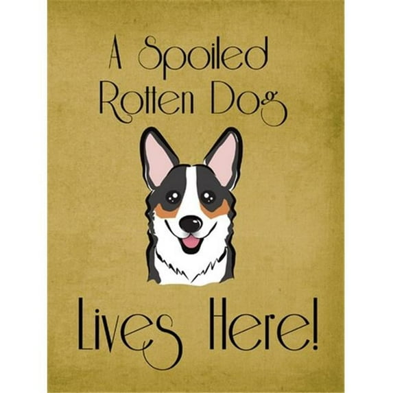 Carolines Treasures BB1503GF Tricolor Corgi Spoiled Dog Lives Here Flag Garden Size