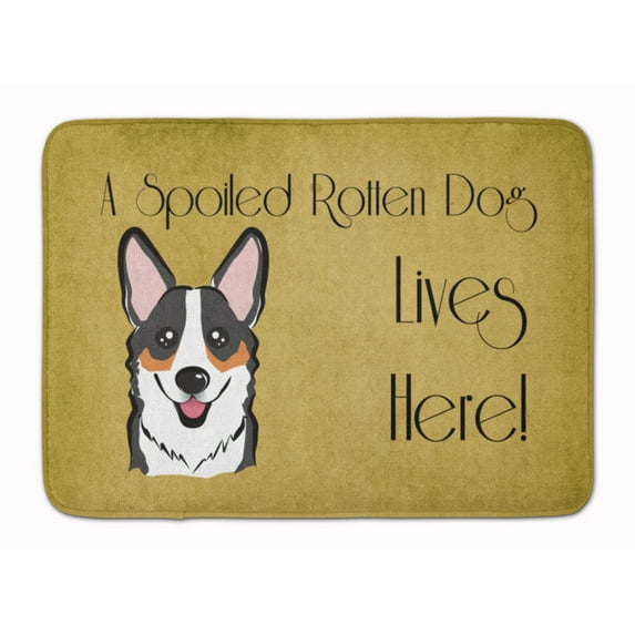 Carolines Treasures BB1503RUG Tricolor Corgi Spoiled Dog Lives Here Machine Washable Memory Foam Mat 19 X 27" multicolor
