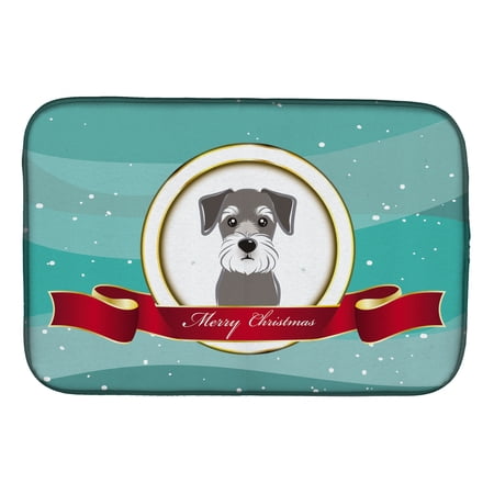 Schnauzer Merry Christmas Dish Drying Mat
