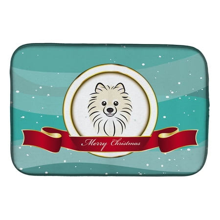 Pomeranian Merry Christmas Dish Drying Mat