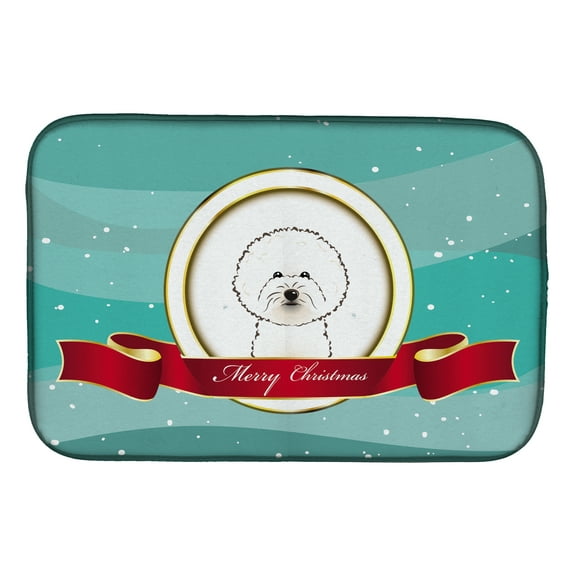 Bichon Frise Merry Christmas Dish Drying Mat