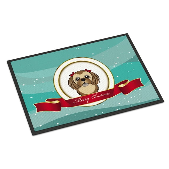 Caroline's Treasures BB1559JMAT Chocolate Brown Shih Tzu Merry Christmas Door Mat, Indoor Rug or Outdoor Welcome Mat