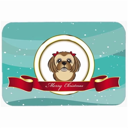 Carolines Treasures BB1559LCB Chocolate Brown Shih Tzu Merry Christmas Glass Cutting Board Large, 12H x 16W, multicolor