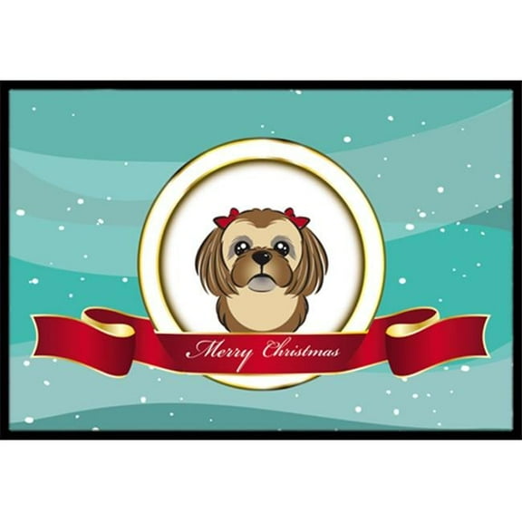 Caroline's Treasures BB1559MAT Chocolate Brown Shih Tzu Merry Christmas Door Mat, Indoor Rug or Outdoor Welcome Mat