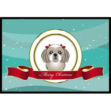 Carolines Treasures BB1560JMAT Gray Silver Shih Tzu Merry Christmas Indoor & Outdoor Mat- 24 x 36 in.