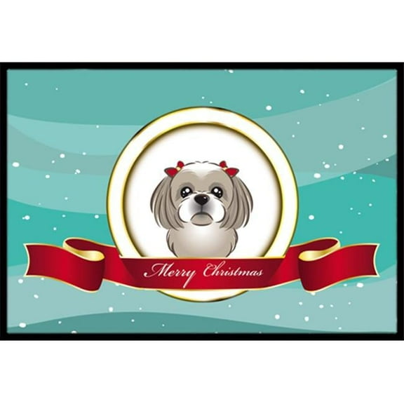 Caroline's Treasures BB1560JMAT Gray Silver Shih Tzu Merry Christmas Door Mat, Indoor Rug or Outdoor Welcome Mat 24x36