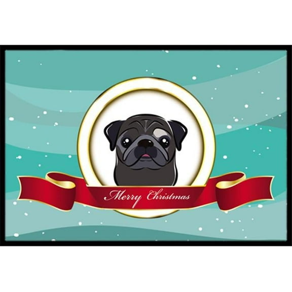 Caroline's Treasures BB1573JMAT Black Pug Merry Christmas Door Mat, Indoor Rug or Outdoor Welcome Mat 24x36 Doormat ,