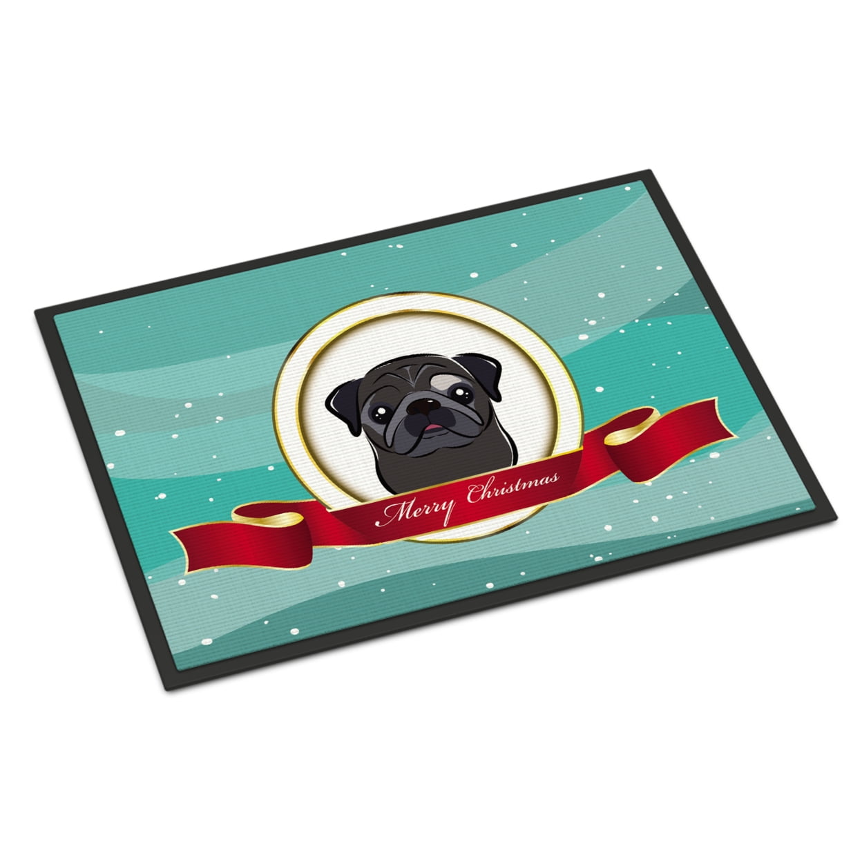 Carolines Treasures BB1573MAT Black Pug Merry Christmas Door Mat