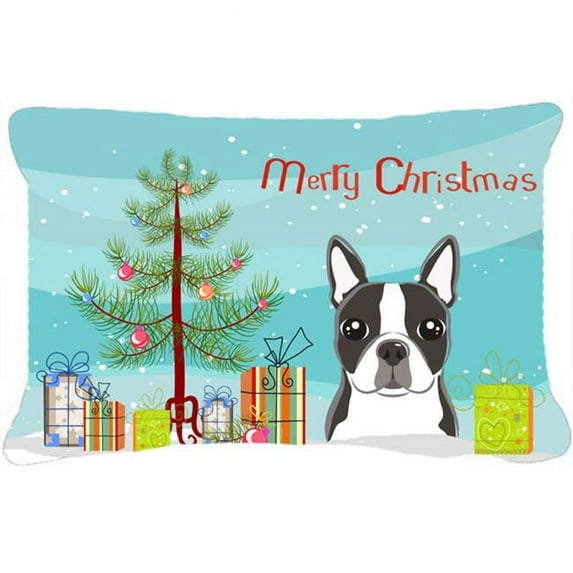 Carolines Treasures BB1575PW1216 Christmas Tree and Boston Terrier Canvas Fabric Decorative Pillow, 12H x16W, multicolor
