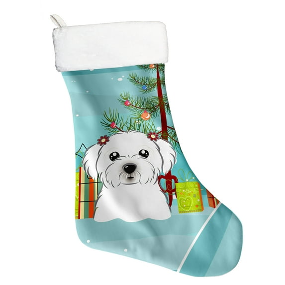 Caroline's Treasures Maltese Multi-color Christmas Stocking, with Soft Suede Fabric 18"