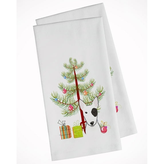 Carolines Treasures BB1581WTKT Christmas Tree and Bull Terrier White Kitchen Towel Set of 2 Dish Towels 19 X 25"