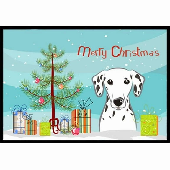 Caroline's Treasures BB1582MAT Christmas Tree and Dalmatian Door Mat, Indoor Rug or Outdoor Welcome Mat 18x27 Doormat ,