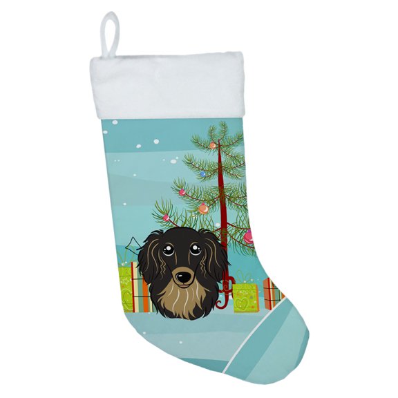 Carolines Treasures BB1585CS Christmas Tree and Longhair Black and Tan Dachshund Christmas Stocking Large multicolor