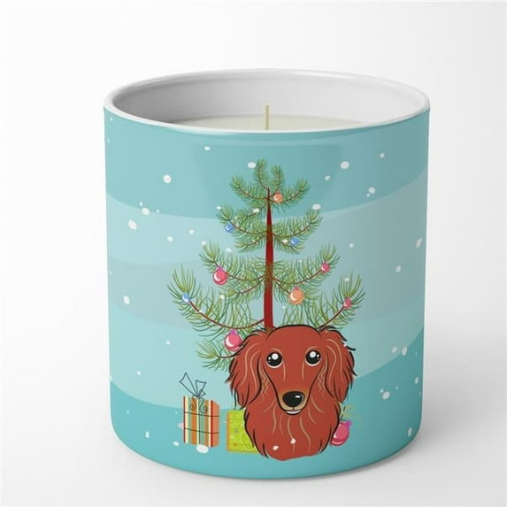 Carolines Treasures BB1586CDL 3.75 x 3.25 in. Unisex Christmas Tree & Longhair Red Dachshund 10 oz Decorative Soy Candle