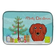 Carolines Treasures BB1586DDM Absorbent Dish Drying Mat for Kitchen Counter Christmas Tree and Longhair Red Dachshund