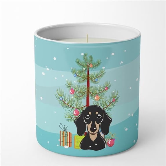 Christmas Tree and Smooth Black and Tan Dachshund 10 oz Decorative Soy Candle 3.25 in x 3.75 in