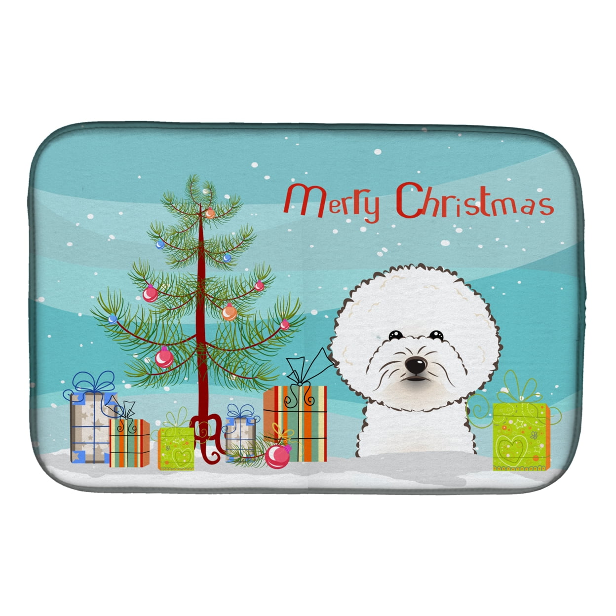 Carolines Treasures BB1589DDM Christmas Tree and Bichon Frise Dish Drying Mat 14 x 21" multicolor