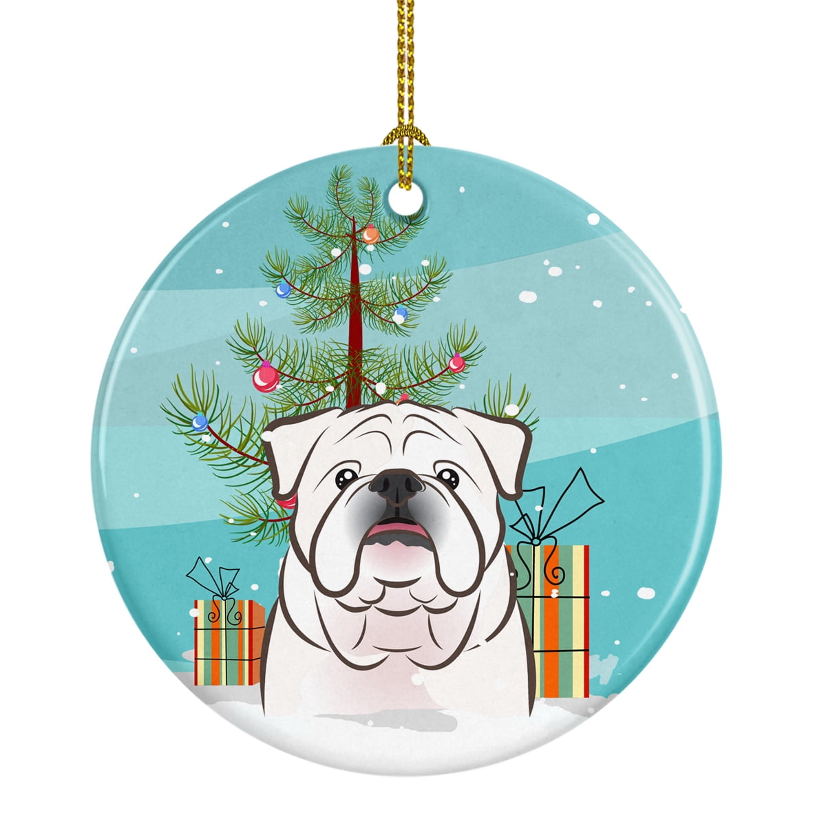 Carolines Treasures BB1592CO1 Christmas Tree and White English Bulldog  Ceramic Ornament 3 in multicolor