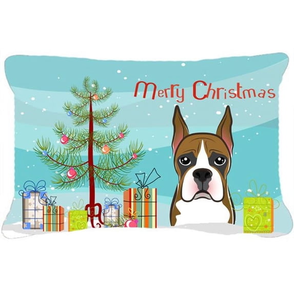 Carolines Treasures BB1595PW1216 Christmas Tree and Boxer Canvas Fabric Decorative Pillow, 12H x16W, multicolor