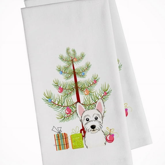 Carolines Treasures BB1598WTKT Christmas Tree and Westie White Kitchen Towel Set of 2 Dish Towels 19 X 25" multicolor
