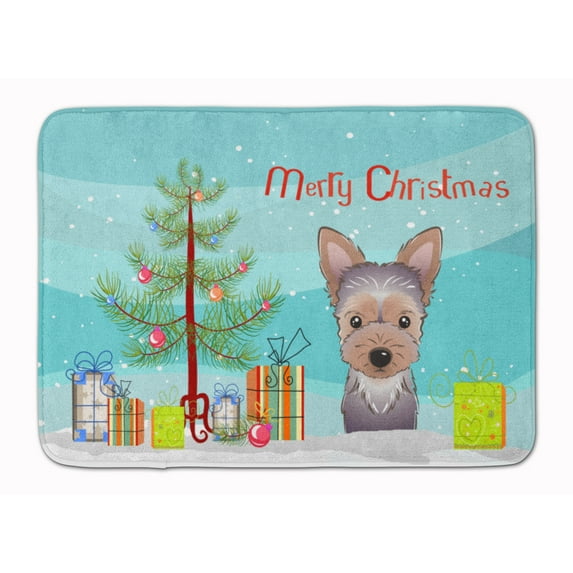 Carolines Treasures BB1604RUG Christmas Tree and Yorkie Puppy Machine Washable Memory Foam Mat 19 X 27" multicolor