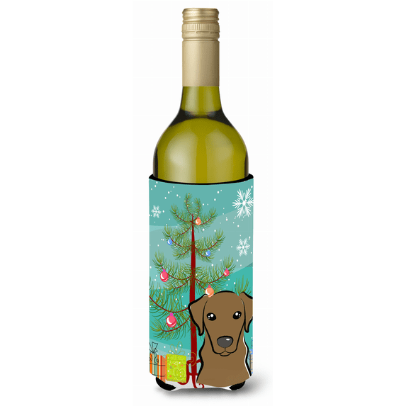 Carolines Treasures BB1606LITERK Christmas Tree and Chocolate Labrador Wine Bottle Beverage Insulator Hugger , Wine