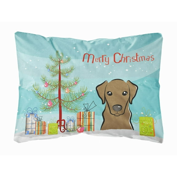 Carolines Treasures BB1606PW1216 Christmas Tree and Chocolate Labrador Canvas Fabric Decorative Pillow, 12H x16W,