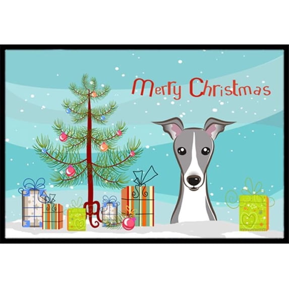 Christmas Tree and Italian Greyhound Door Mat