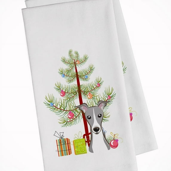 Carolines Treasures BB1608WTKT Christmas Tree and Italian Greyhound White Kitchen Towel Set of 2 Dish Towels 19 X 25"