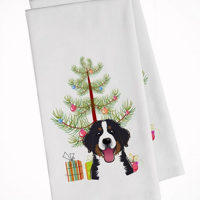 Carolines Treasures BB1609WTKT Christmas Tree and Bernese Mountain Dog White Kitchen Towel Set of 2 Dish Towels 19 X 25"