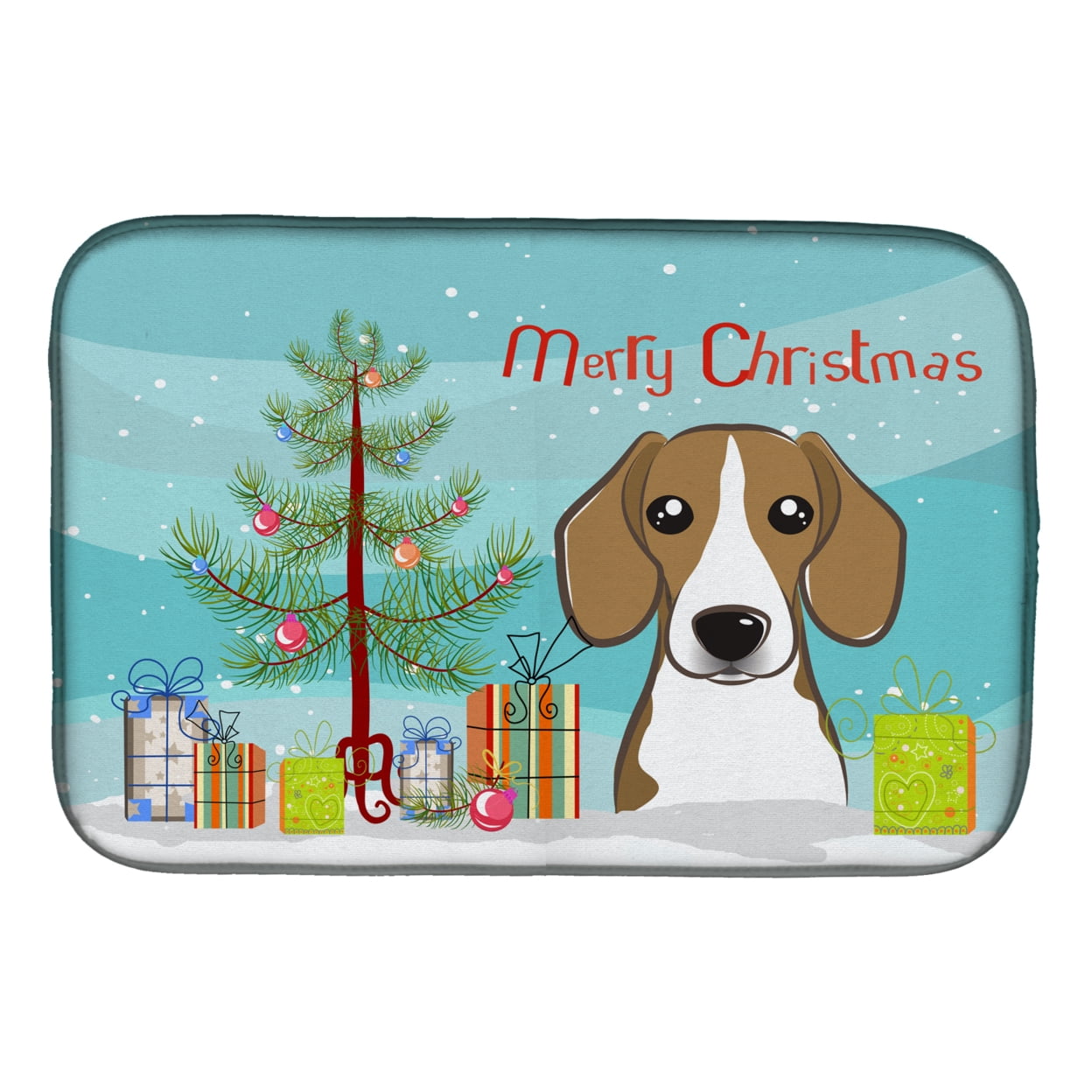 Christmas Beagle and Tree Multicolor Dish Drying Mat 14 x 21"