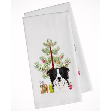 Carolines Treasures BB1613WTKT Christmas Tree and Border Collie White Kitchen Towel Set of 2 Dish Towels 19 X 25"