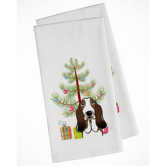 Carolines Treasures BB1615WTKT Christmas Tree and Basset Hound White Kitchen Towel Set of 2 Dish Towels 19 X 25"