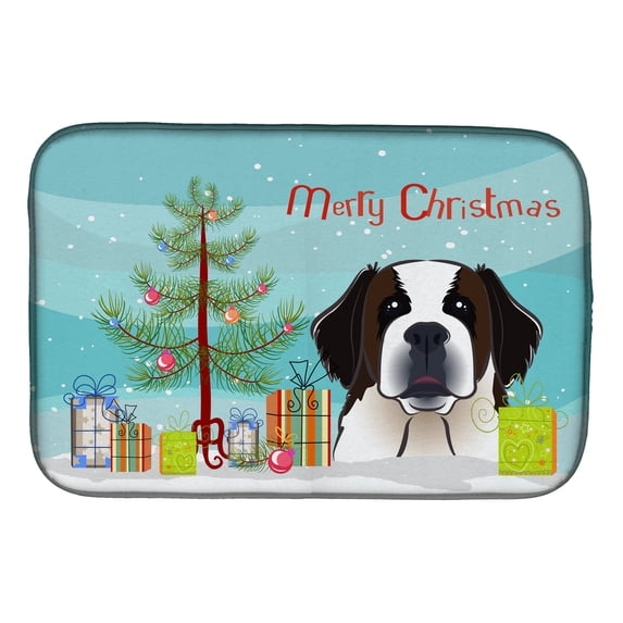 Christmas Tree and Saint Bernard Dish Drying Mat