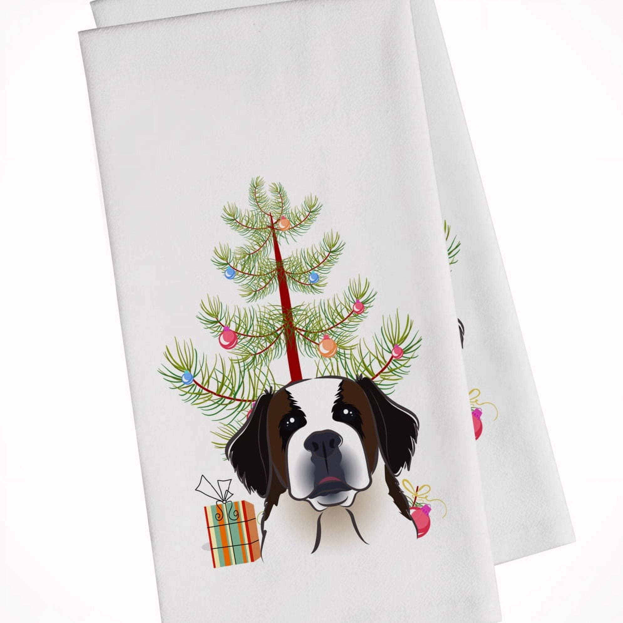 Carolines Treasures BB1618WTKT Christmas Tree and Saint Bernard White Kitchen Towel Set of 2 Dish Towels 19 X 25"