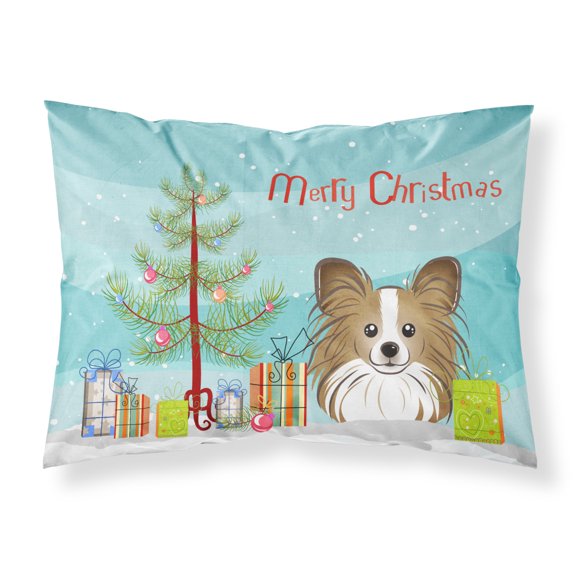 Carolines Treasures BB1620PILLOWCASE Christmas Tree and Papillon Fabric Standard Pillowcase Standard multicolor