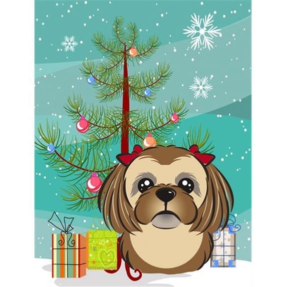 Christmas Tree and Chocolate Brown Shih Tzu Flag Canvas House Size BB1621CHF